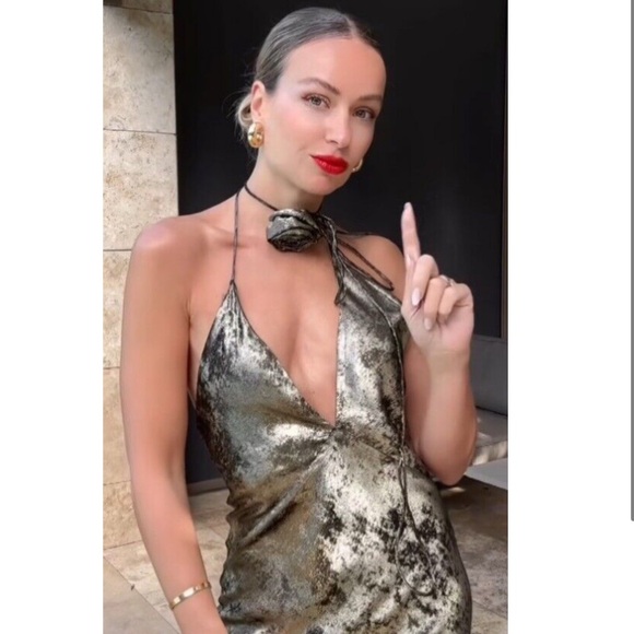 SOLD! ZARA Foil Dress w/Flower - Picture 11 of 12